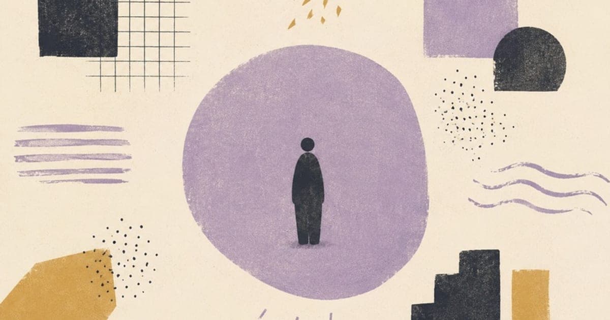 Abstract editorial illustration of autistic burnout as environmental mismatch and overload