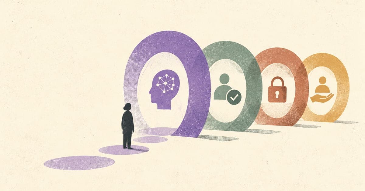 Psychologist reviewing AI-scribed clinical notes with consent, privacy, and accountability checkpoints