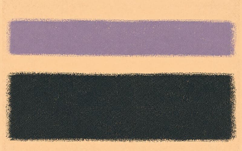 Layered geometric forms suggesting two-stage structure, first and second tier, Risograph dusty violet and charcoal on cream
