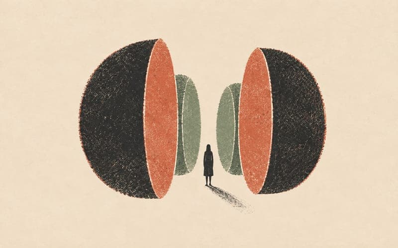 A figure facing branching paths that close in around them, suggesting that disagreement leads to consequences rather than free choice
