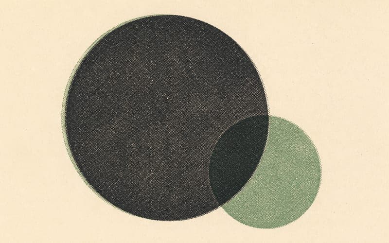 A risograph illustration of two overlapping geometric shapes representing role conflict and competing obligations in professional relationships