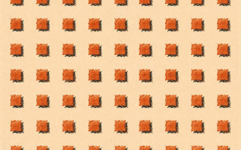 Abstract grid of terracotta assessment marks, systematic evaluation represented geometrically, Risograph on cream