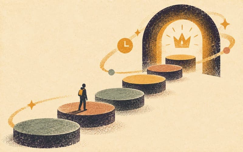 Season reward ladder, clock pressure, exclusive skins, and repeat-login cues wrapped around a game controller, Risograph editorial illustration in amber and charcoal on warm cream, 16:10 landscape