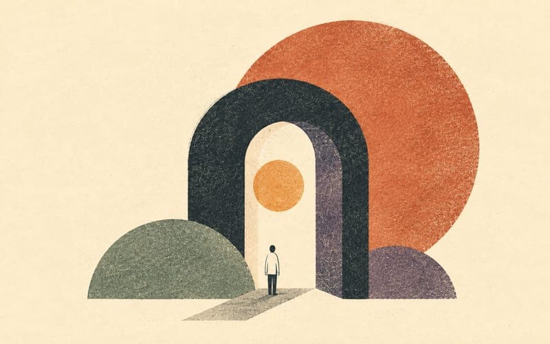 Abstract geometric medical setting, hospital and clinic forms in terracotta and charcoal, Risograph on cream