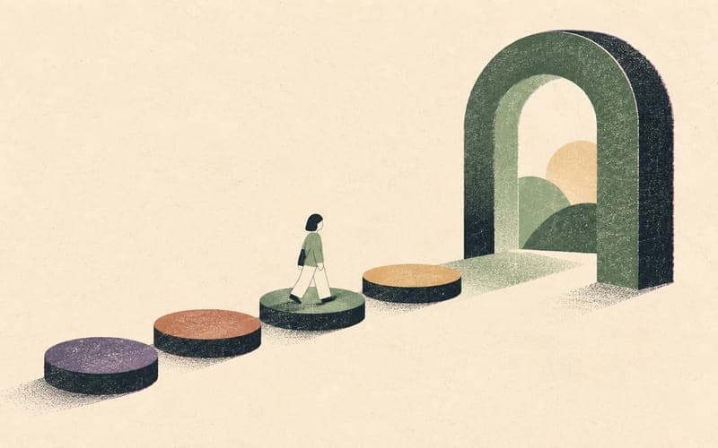 Several psychology-adjacent work roles and a graduate-entry bridge sitting beside the protected psychologist pathway, Risograph editorial illustration in deep charcoal, warm cream and sage green, distinct abstract role stations and faceless figures, clear boundaries, visible riso grain, no text, no logos