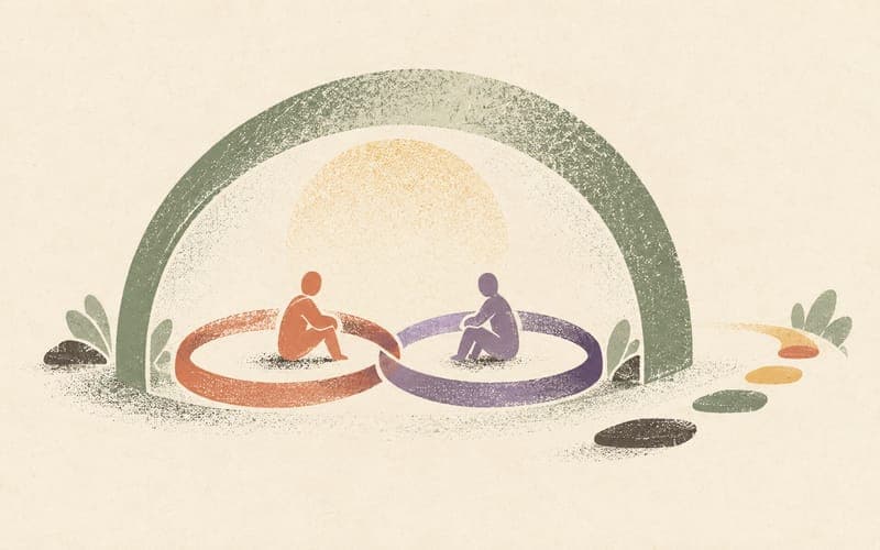 Two supervisors and a supervisee connected by clear rings and information boundaries