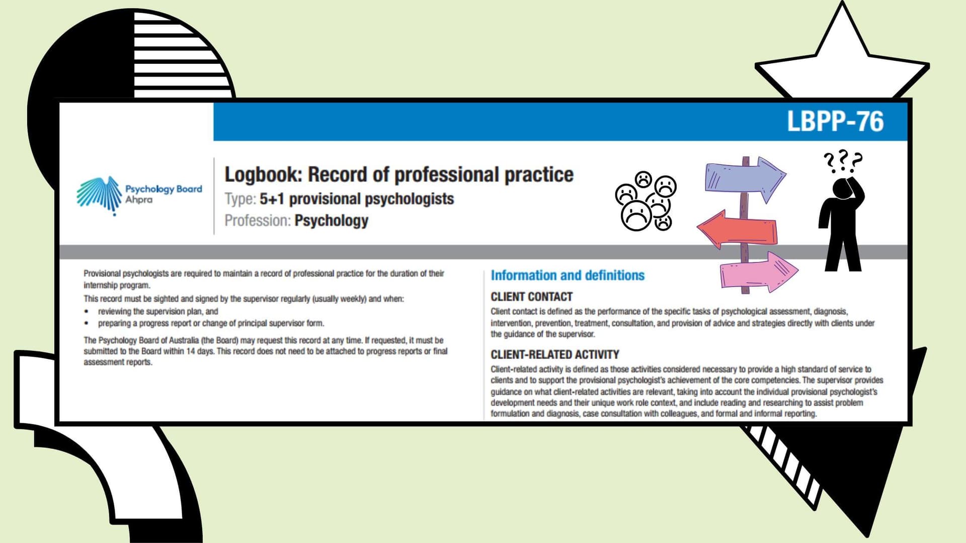 Provisional psychologist maintaining their LBPP-76 logbook at a tidy desk