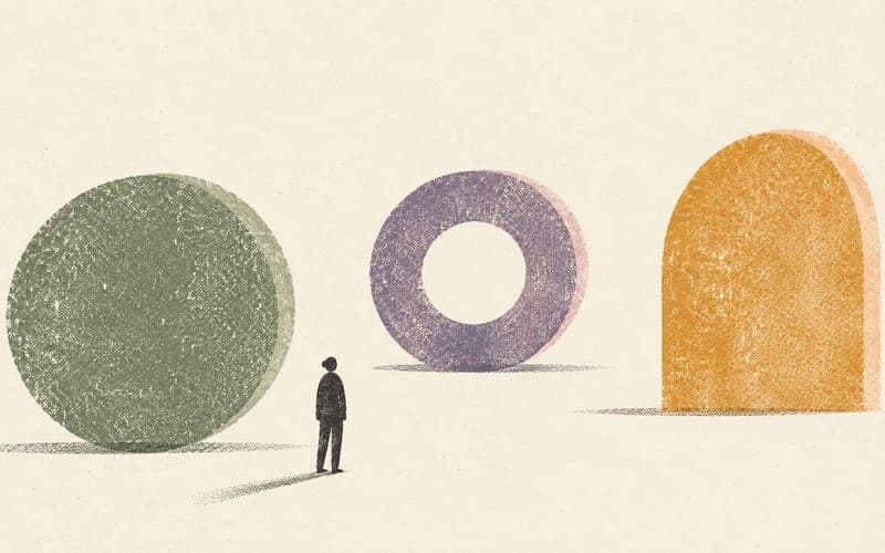 A small figure between spaced textured forms, suggesting the gap between delivery and claim submission