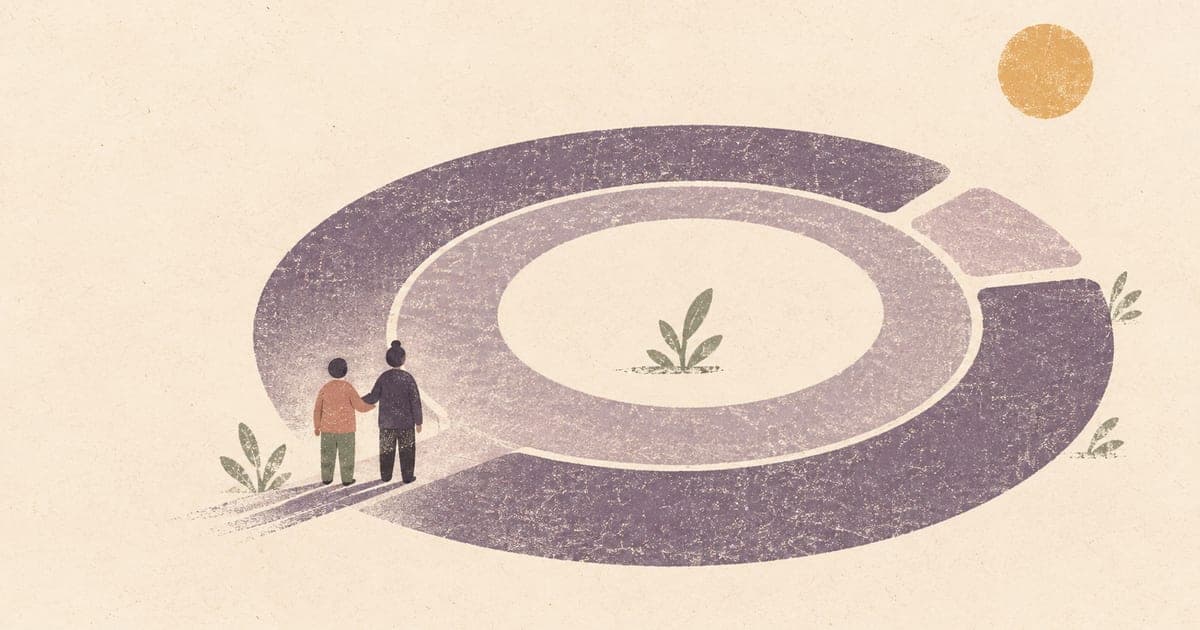 An NDIS participant and psychology provider beside a narrowing circular support pathway