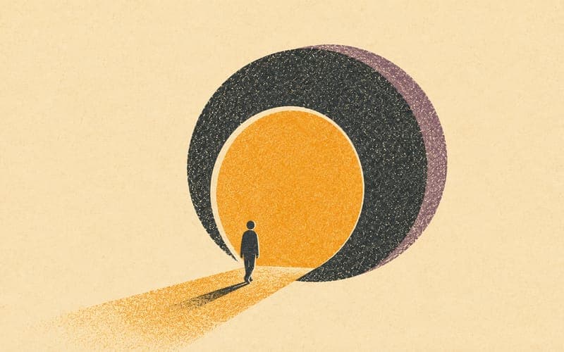 Four textured geometric segments arranged in a circle