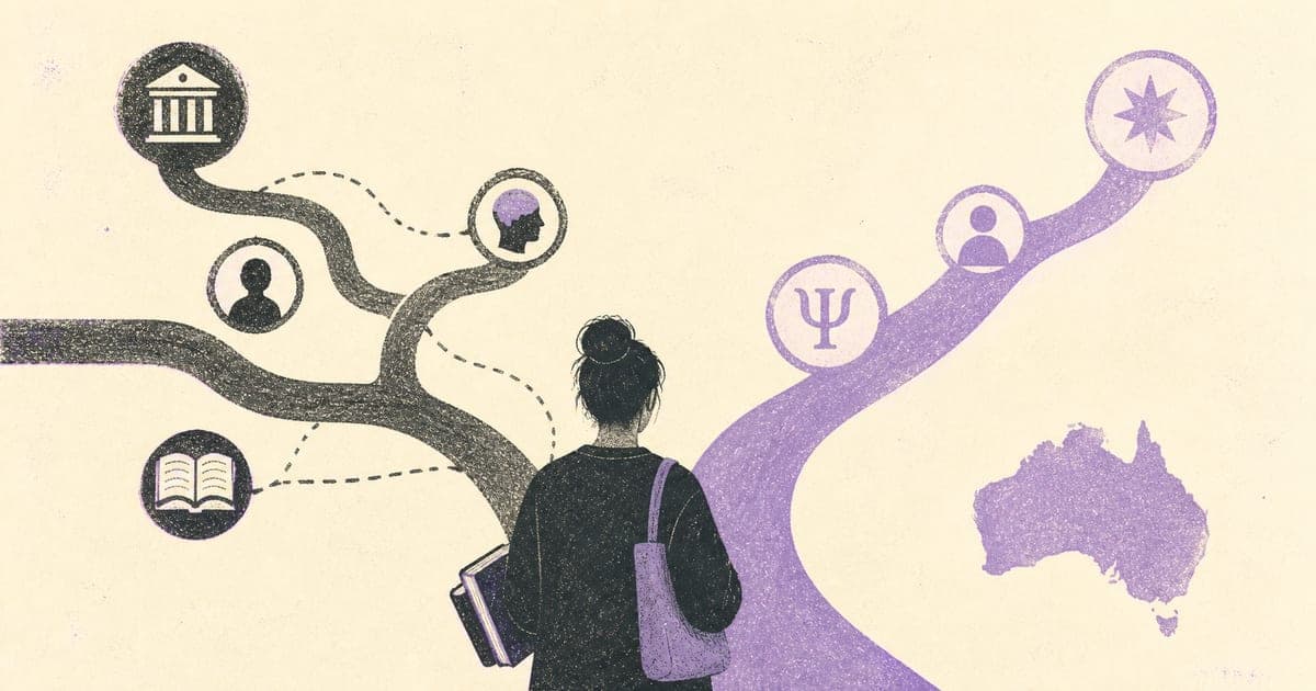 Psychology student looking at a branching training pathway map with current and proposed routes