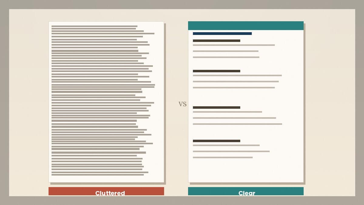 Two psychoeducation handouts side by side, one cluttered and hard to read, one clean and well-structured