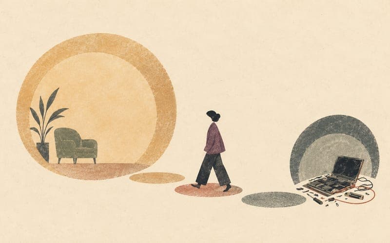 A psychologist stepping away from device repair and back toward the defined therapeutic role