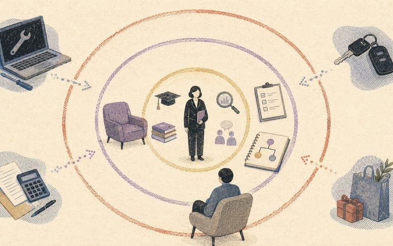 Psychologist at a boundary checkpoint between competence, service scope, and role clarity