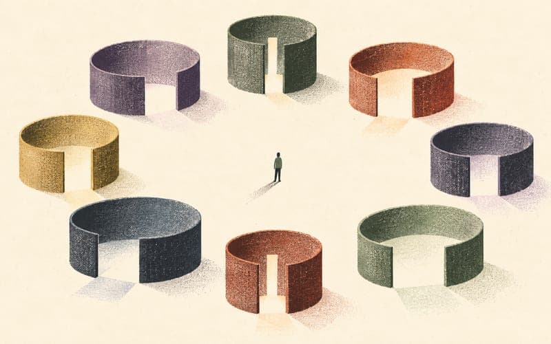 A psychologist standing among eight different reporting pathways that represent Australia's jurisdictional differences