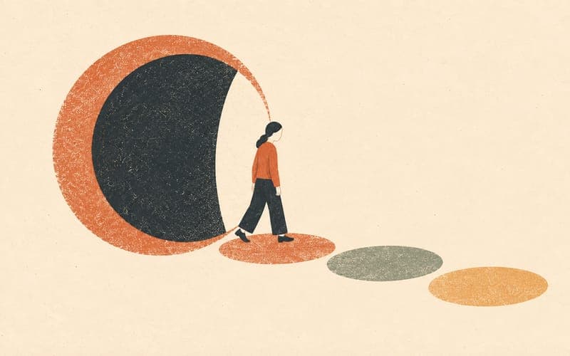 A psychologist stepping away from clinical work when alcohol or medication effects disrupt attention and coordination, Risograph editorial illustration in deep charcoal, warm cream and terracotta, faceless figure beside a paused consultation room, calm safety-focused composition, visible riso grain, no bottles, no text, no logos