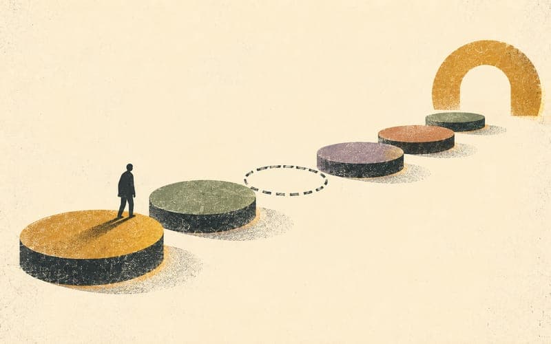 A sequence of clinical decisions becoming visible through clear records while missing pages create gaps in continuity, Risograph editorial illustration in deep charcoal, warm cream and amber, abstract files and faceless practitioners, spacious zine-print composition, visible misregistration, no legible writing, no logos