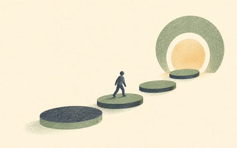 A calendar beside an intact psychology qualification, showing recency review rather than an expiring degree, Risograph editorial illustration in deep charcoal, warm cream and sage green, minimal symbolic composition, no numerals, no text, no logos