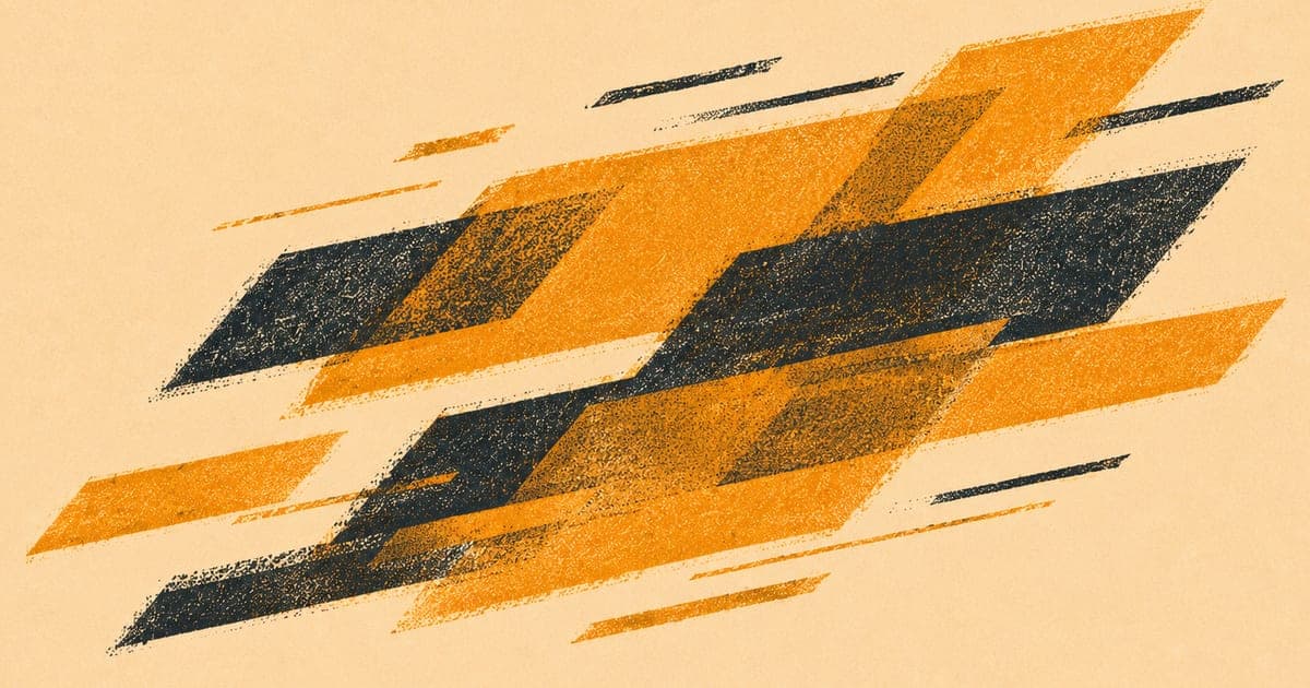 Abstract dynamic forms suggesting movement and performance momentum, Risograph in amber and charcoal on cream
