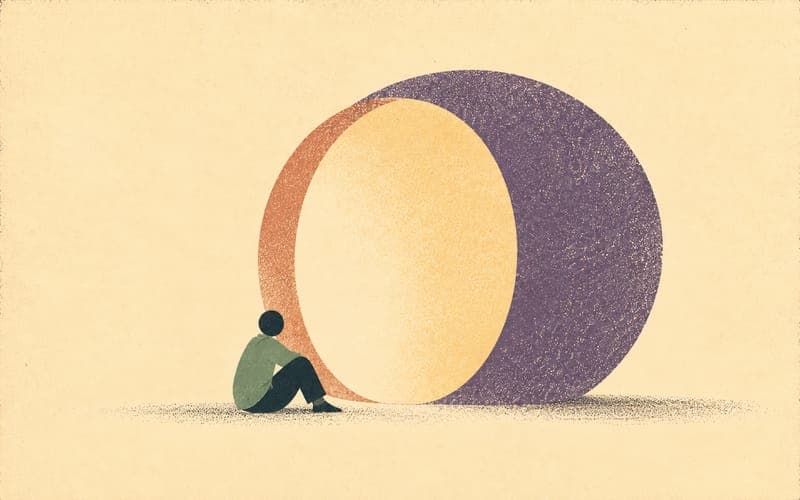 Two figures seated facing each other in an open composition with warm negative space, representing collaborative supervisory dialogue