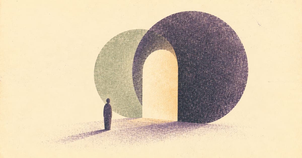 Two abstract figures facing each other across a shared space: a Risograph illustration representing the supervisory relationship