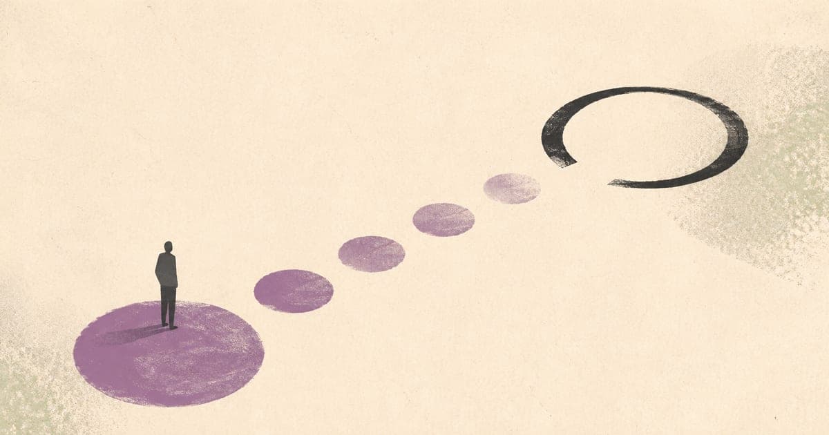 A tiny figure facing familiar stepping stones that no longer form a useful path