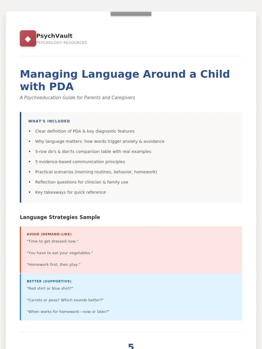 PDA Language Strategies: A Psychoeducation Worksheet