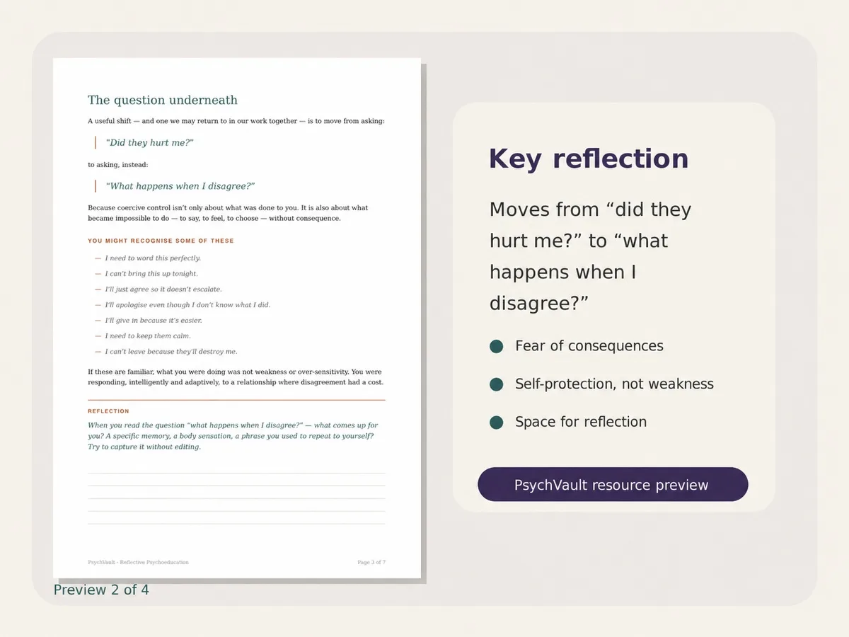 Coercive Control Reflection Handout | PsychVault