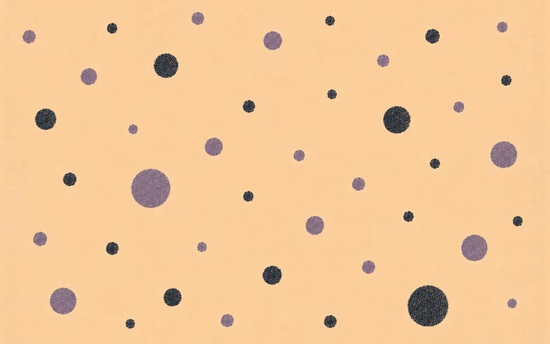 Abstract node map — distributed neuropsychology work settings across multiple specialised contexts, Risograph dusty violet and charcoal on cream