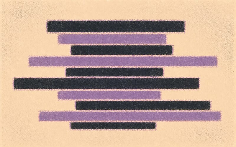 Series of abstract layered rectangular forms in dusty violet and charcoal, Risograph zine aesthetic on cream