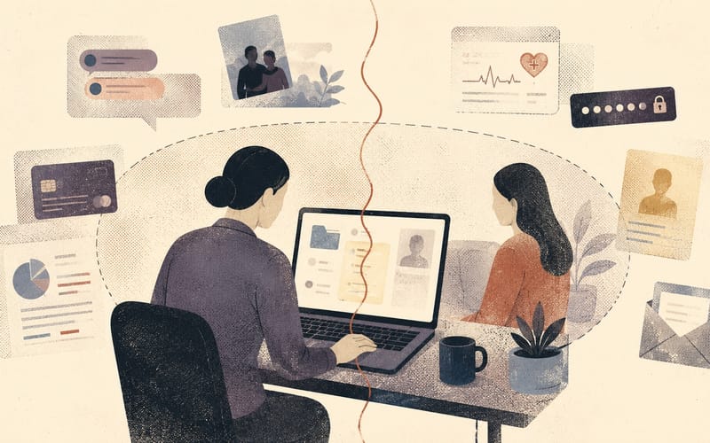 Dual-role privacy risks showing private information exposed once a second role begins