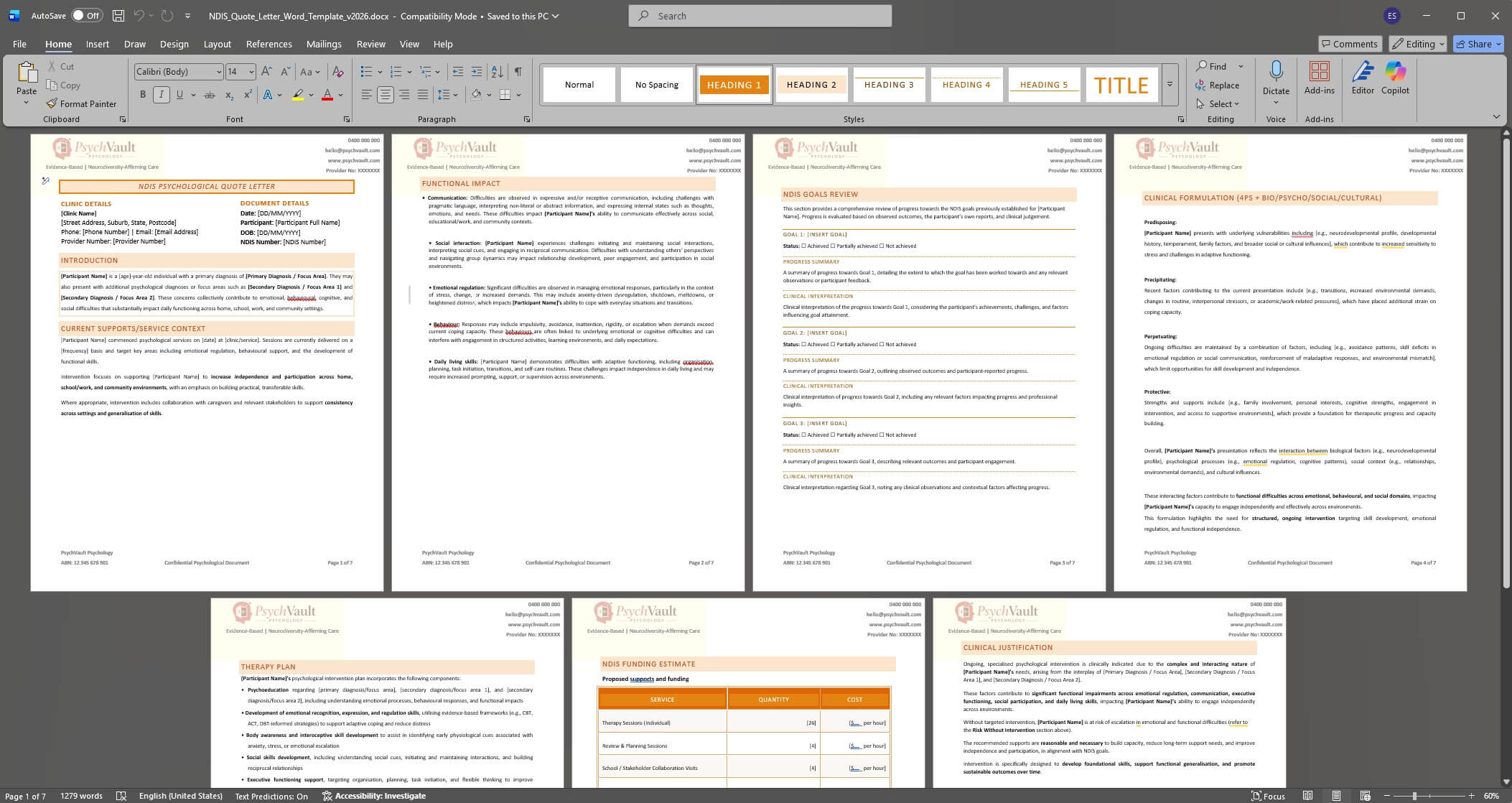 Close-up of a psychology report being annotated with a pen, highlighting functional impact phrases being revised