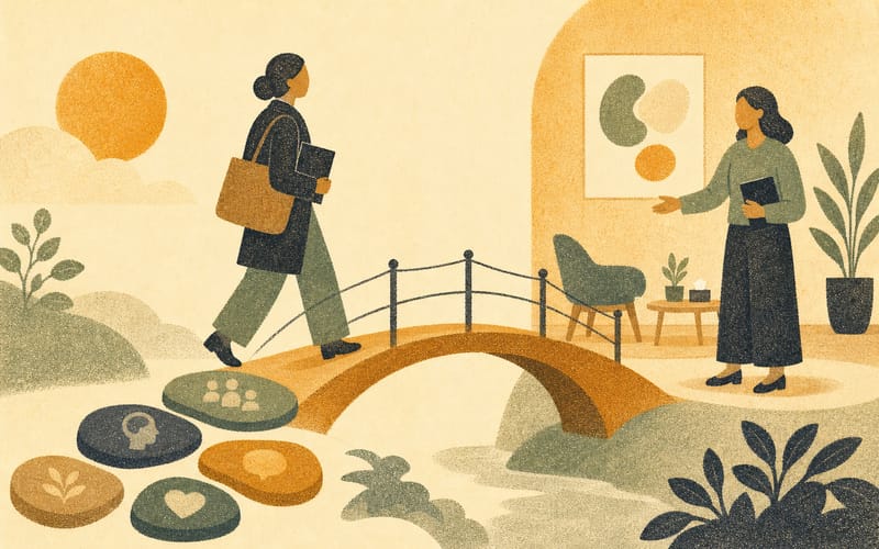 An experienced overseas clinician stepping into a supervised Australian practice context, shown as a bridge rather than a reset