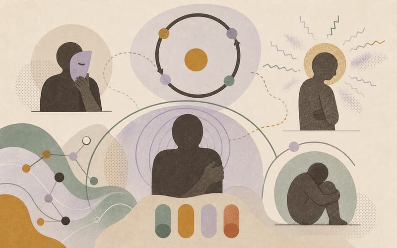 Neurodivergent sensory and capacity systems shown as abstract connected pathways