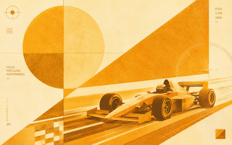 Amber geometric composition suggesting high performance and precision — minimal and graphic, Risograph on cream