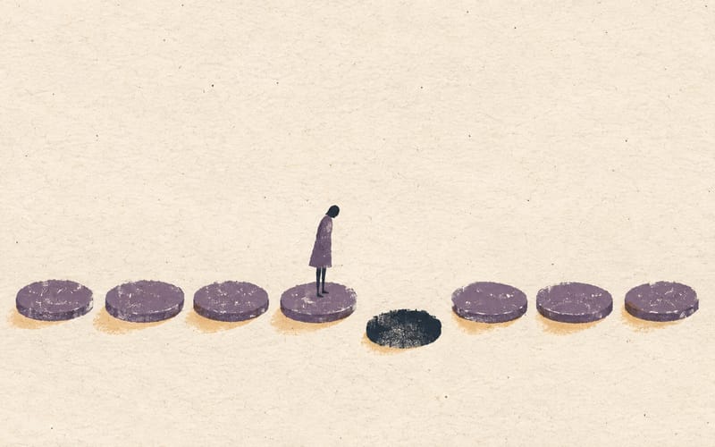 An uneven sequence of circles interrupted by one displaced shape, representing a skill-use chain breaking at a specific point