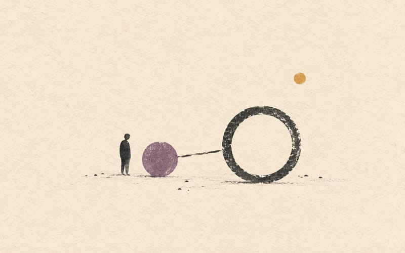 A small figure beside a simple pair of connected shapes, representing a cue linked to one clear first action